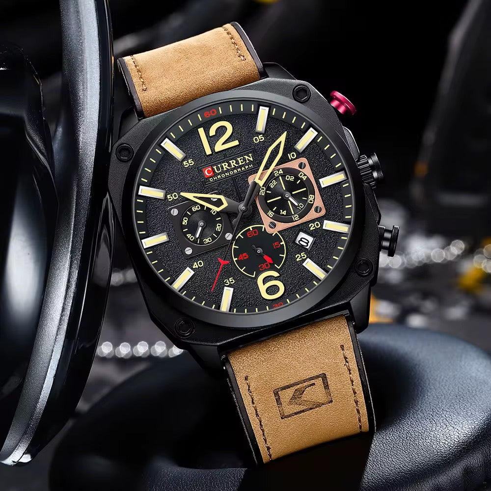 CURREN 8398 Chronograph Leather Watch