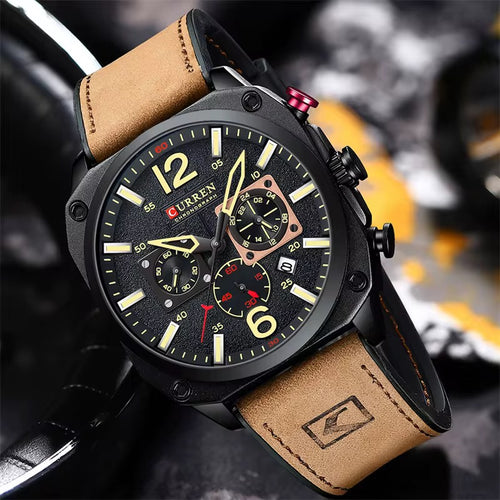 CURREN 8398 Chronograph Leather Watch